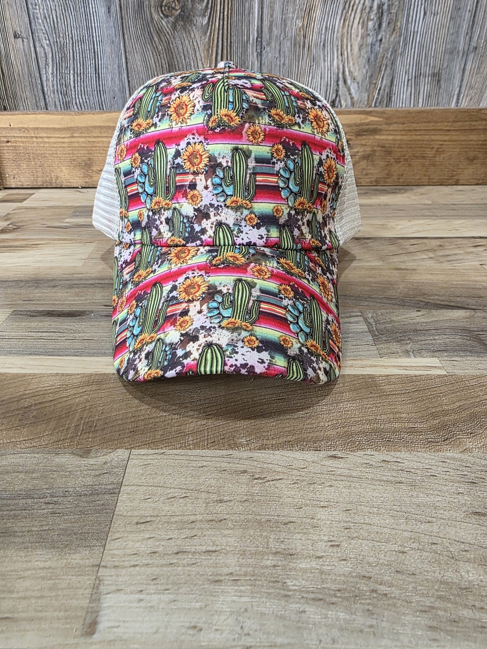 Kids Cactus & Sunset Stripe Trucker Hat - Multicolor
